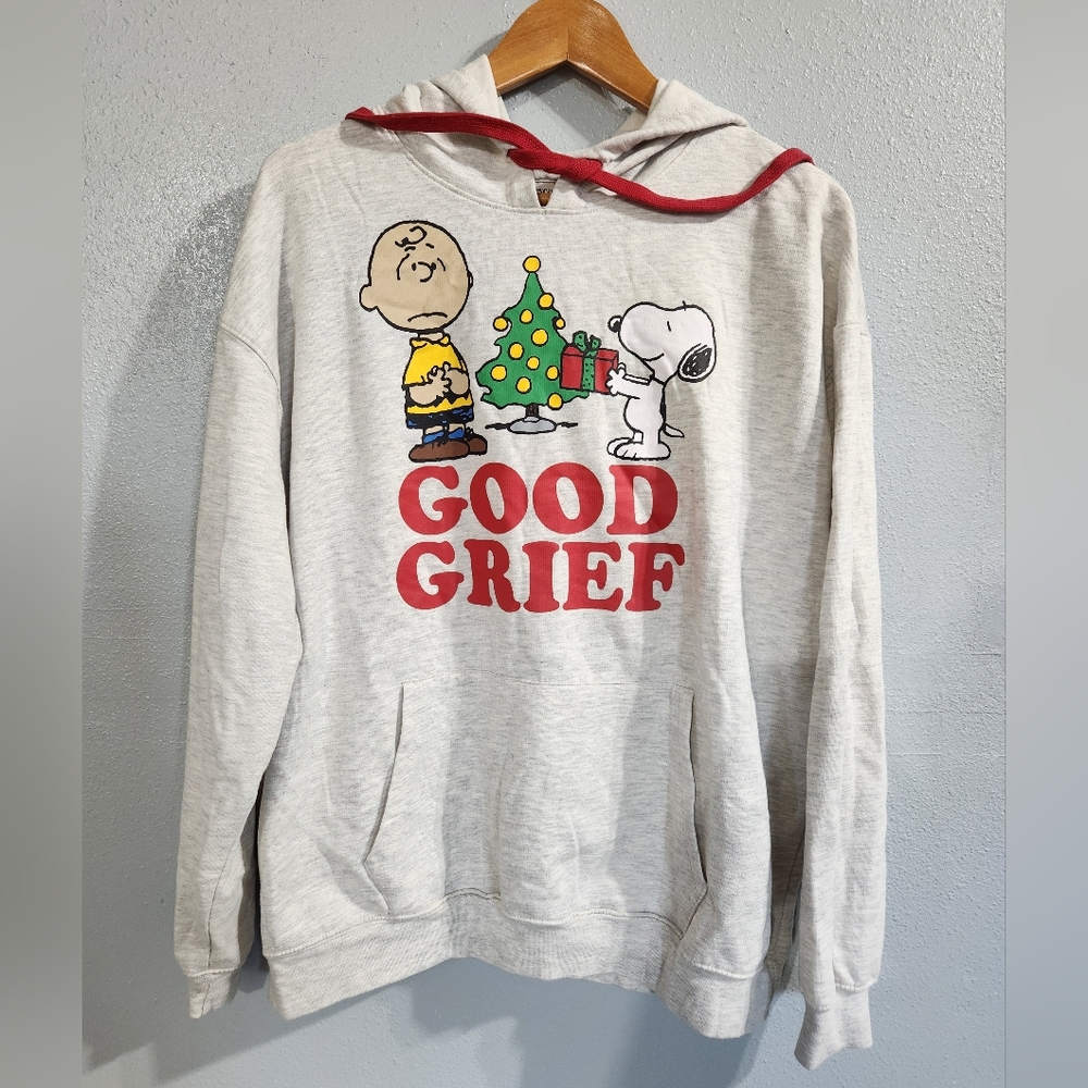 Peanuts Charlie Brown Snoopy Christmas Gray Good Grief Sweater Hoodie XXL